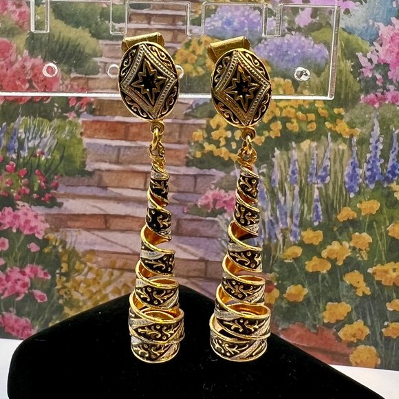 For @zaysan ONLY Damascene Inspired Coil Dangle CLIP Earrings - Picture 1 of 5